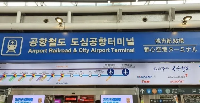青（水色）の案内：一般列車（All Stop Train）の乗り場