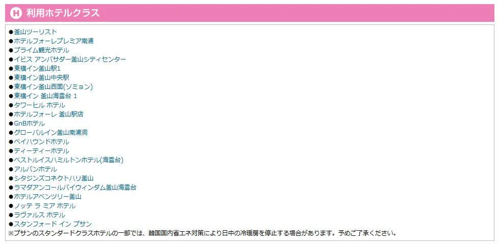 HIS釜山のホテルのケース
